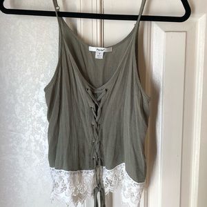 Olive Green & Lace Tank-top